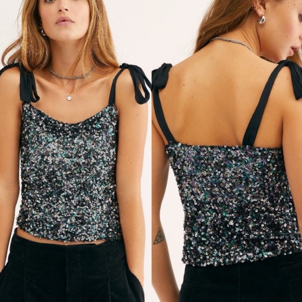 Free People Hey Girl Sequin Top in Night